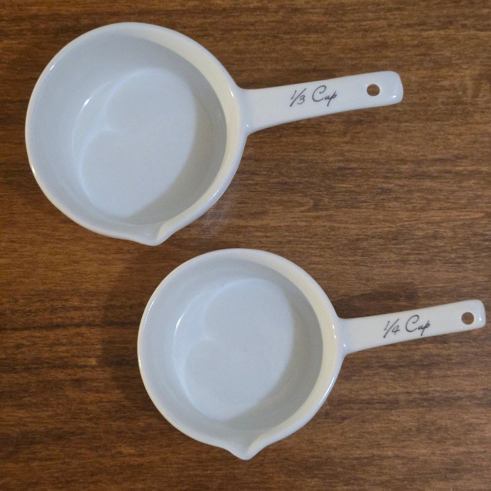 World Market White Ceramic Measuring Cups Set of 2 1/3 and 1/4 Cup Farmhouse